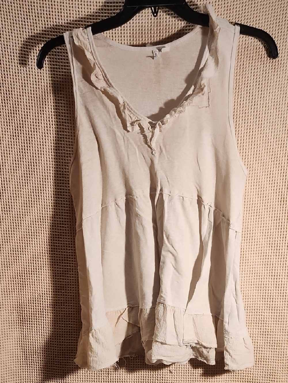 Cato Women's Cream Tank Top with Ruffle Trim